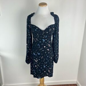 NWT Arizia Wilfred Novella Puff-Sleeve Mini Dress in Black Floral Size 6